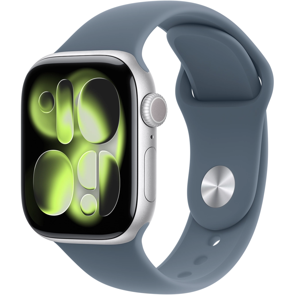 اپل واچ سری 11 نقره ای با بند اسپرت سیلیکون انکر بلو با گارانتی