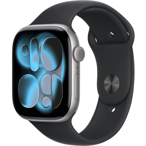 اپل واچ سری 11 اسپیس گری با بند اسپرت سیلیکون مشکی با گارانتی